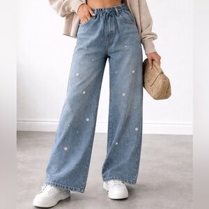 NWT House of Harlow Studded Pearl Stylish Blue Women's Jeans